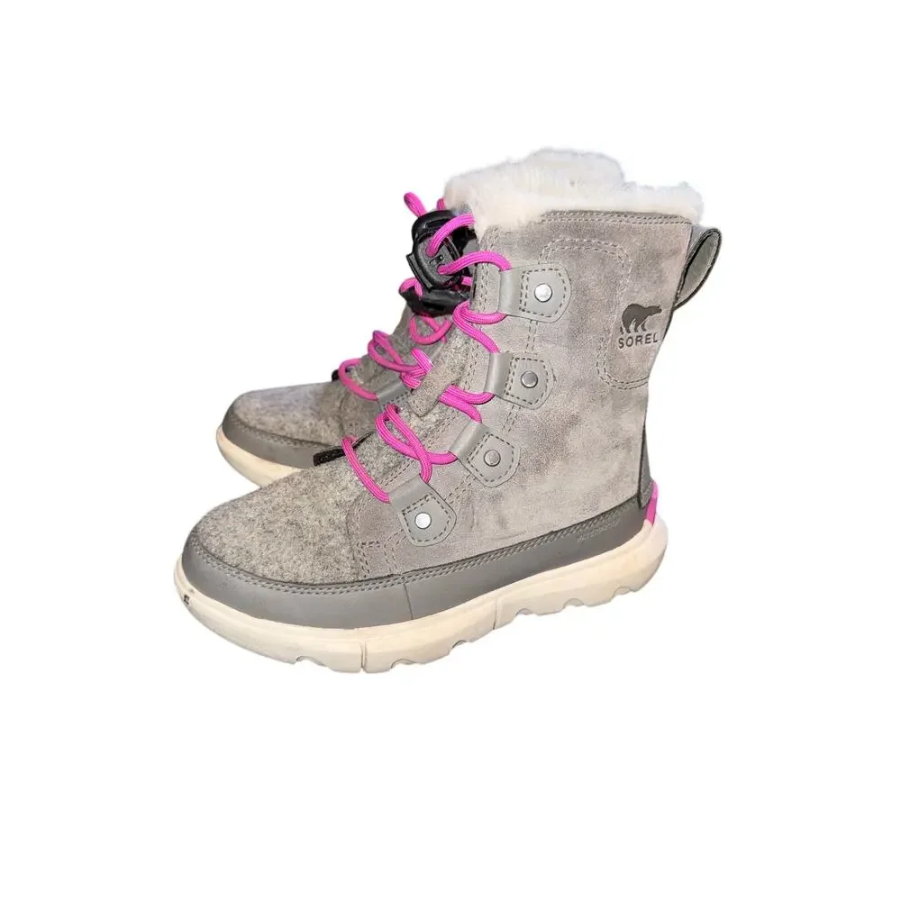 Sorel Waterproof Explorer Faux Fur Lined Boot - Quarry - size 1 kids - D-O4